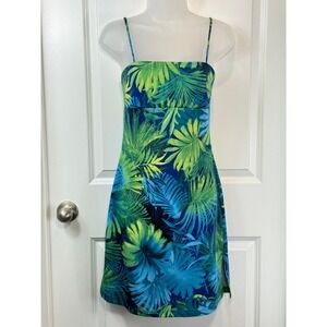 Y2K PULSE Women Tank Tropical Leaf Small Dress‎ Spaghetti Mini S Vacation VTG